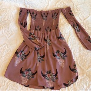 Off the shoulder floral bull skull dress